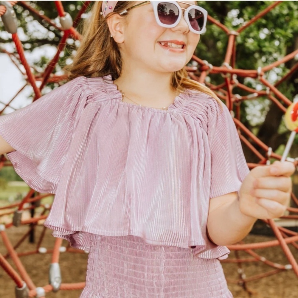 Queen Of Sparkles Kids Flutter Sleeve Shimmer Top Lavender Size Medium